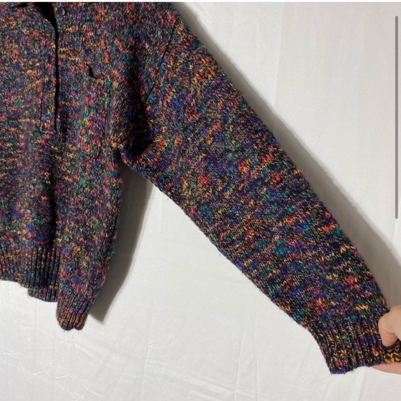 Vintage Black Rainbow Multicolour Knit Pullover Half Button Up Sweater L - Picture 3 of 14